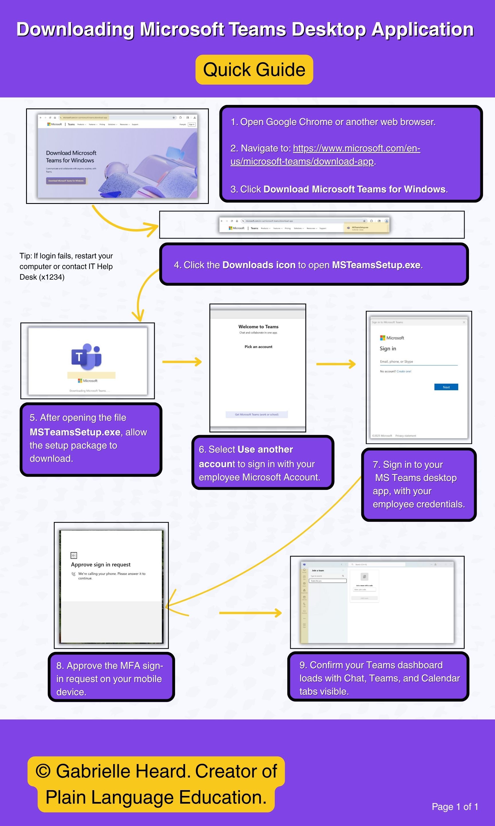 Microsoft Teams desktop application login job aid